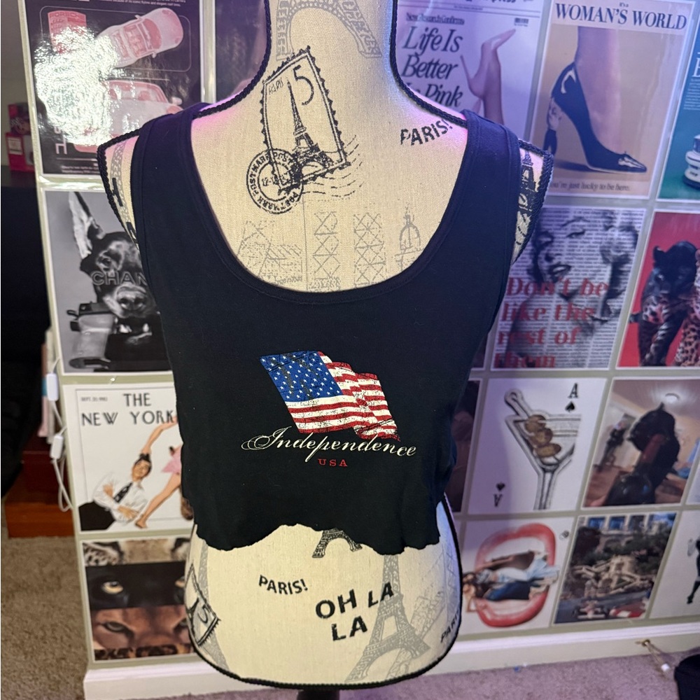 Black Independence USA Cropped Tank Top